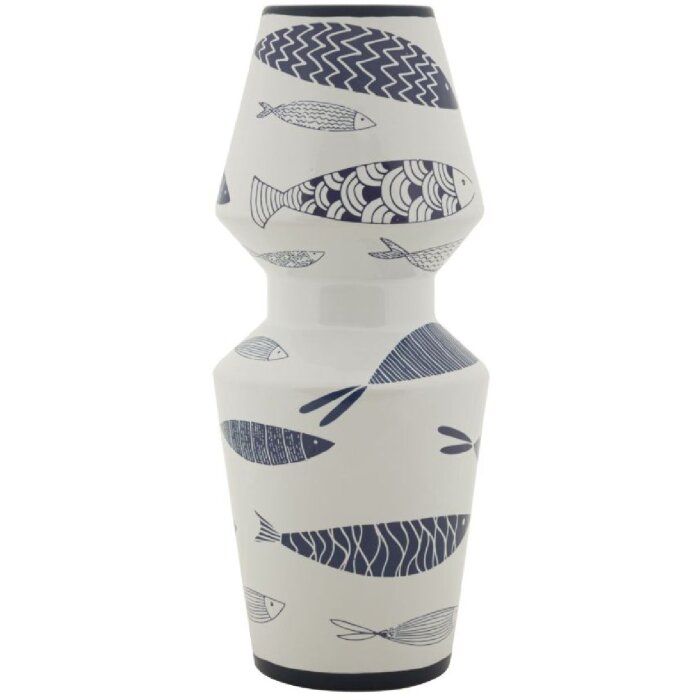 Mauro Ferretti vaso pesce doppio Ø 14x34 cm bianco blu