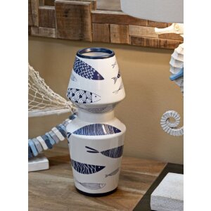 Mauro Ferretti vaso pesce doppio Ø 14x34 cm bianco blu