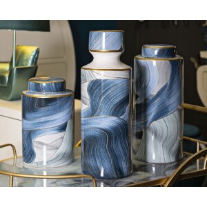 Mauro Ferretti Vaso Elegant Ø 15x24 cm blu oro con coperchio