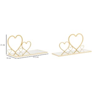 Mauro Ferretti console da parete set di cuori 2 pezzi 41,5x18x21 cm oro