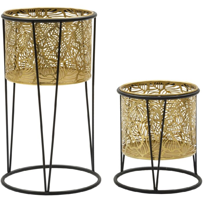 Mauro Ferretti Leavy set di 2 portafiori Ø 21x40 e 19x22 cm oro nero