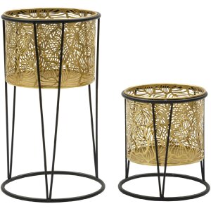 Mauro Ferretti Leavy set di 2 portafiori Ø 21x40 e 19x22 cm oro nero