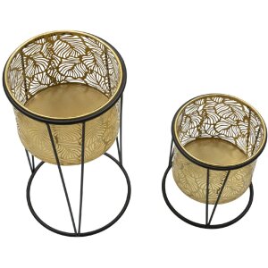 Mauro Ferretti Leavy set di 2 portafiori Ø 21x40 e 19x22 cm oro nero