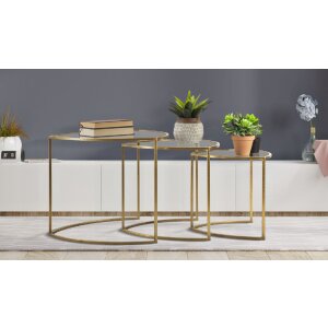 Mauro Ferretti tavolino Triangle set di 3 Ø 60x50-50x45-40x40 cm oro