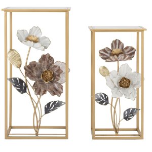 Mauro Ferretti tavolino set fiori 2 pezzi 36x36x70-30x30x60 cm multicolore