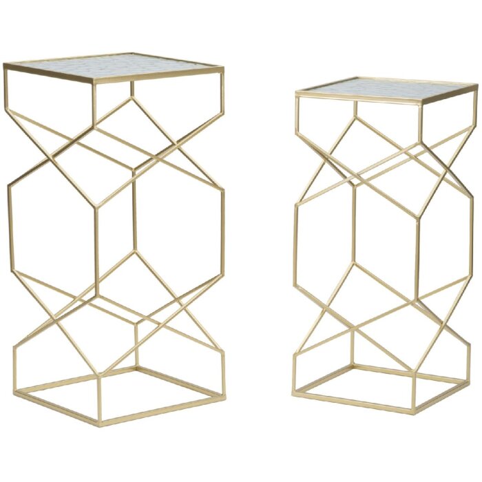 Mauro Ferretti set di tavolini Glassy 2 pezzi 31,5x31,5x68 e 28x28x64 cm oro