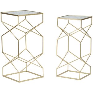Mauro Ferretti set di tavolini Glassy 2 pezzi 31,5x31,5x68 e 28x28x64 cm oro