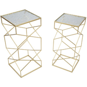 Mauro Ferretti set di tavolini Glassy 2 pezzi 31,5x31,5x68 e 28x28x64 cm oro