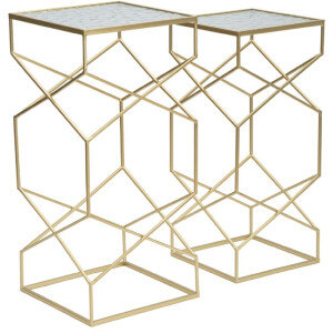 Mauro Ferretti set di tavolini Glassy 2 pezzi 31,5x31,5x68 e 28x28x64 cm oro