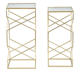 Mauro Ferretti set di tavolini Glassy 2 pezzi 31,5x31,5x68 e 28x28x64 cm oro
