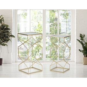 Mauro Ferretti set di tavolini Glassy 2 pezzi 31,5x31,5x68 e 28x28x64 cm oro