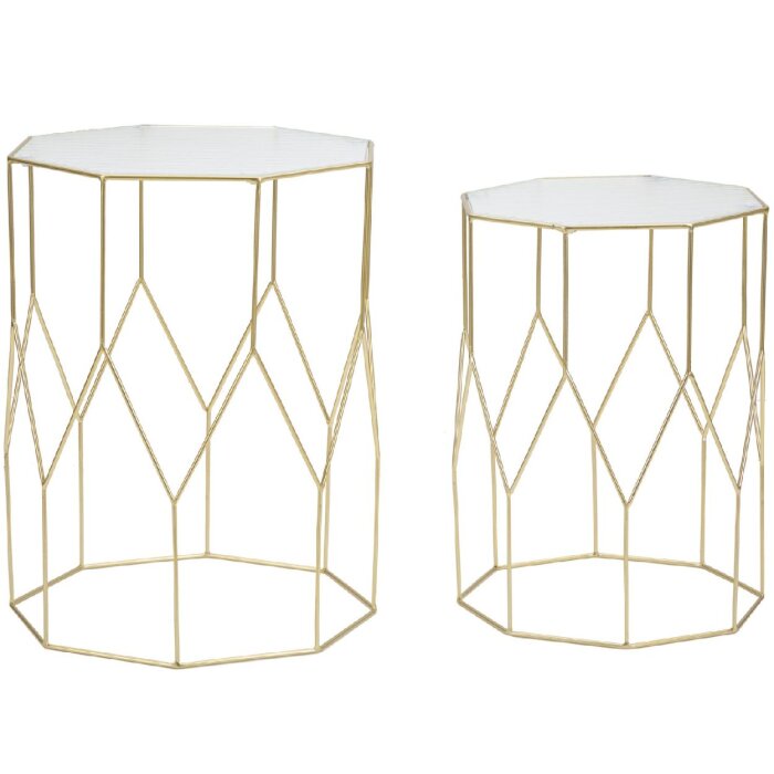 Mauro Ferretti set di tavolini in vetro 2pz Ø 37x47 e 31x42 cm oro