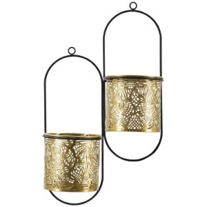 Mauro Ferretti vaso da parete Hong double 27x14x48 cm nero oro