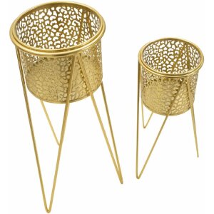 Mauro Ferretti portafiori Glod set di 2 21x20x46 e 18x18x32 cm oro