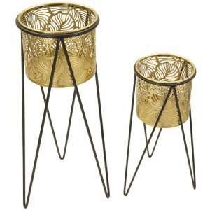 Mauro Ferretti Drak set di 2 portafiori 21x20x46 e 18x18x32 cm nero oro