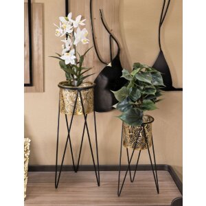 Mauro Ferretti Drak set di 2 portafiori 21x20x46 e 18x18x32 cm nero oro