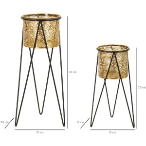 Mauro Ferretti Drak set di 2 portafiori 21x20x46 e 18x18x32 cm nero oro