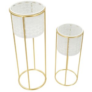 Mauro Ferretti portafiori Whity set di 2 Ø 17x46 e 14x34 cm oro bianco
