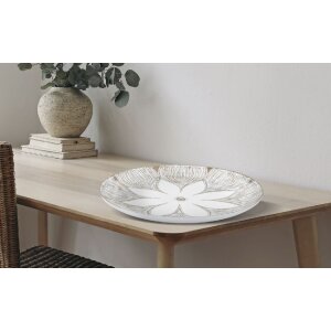 Mauro Ferretti vassoio decorativo Atene Poliresina Bianco Lavaggio Ø 35,5x4,4 cm Boho Chic