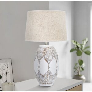 Mauro Ferretti lampada da tavolo Atene ovale E27 Ø 38x67 cm bianco lavato marrone