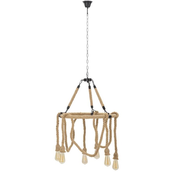 Mauro Ferretti plafoniera cerchio in corda 6 luci E27 Ø 64x90 cm marrone nero