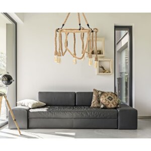 Mauro Ferretti plafoniera cerchio in corda 6 luci E27 Ø 64x90 cm marrone nero