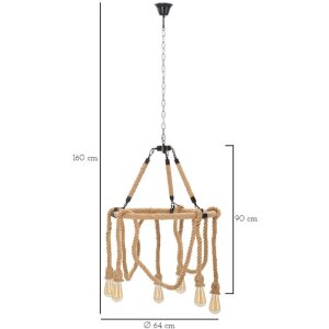 Mauro Ferretti plafoniera cerchio in corda 6 luci E27 Ø 64x90 cm marrone nero