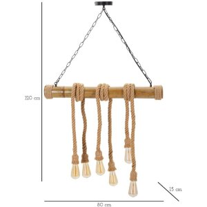 Mauro Ferretti plafoniera corda di bambù 6 luci E27 80x15x120 cm marrone