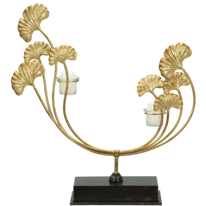 Mauro Ferretti Portacandele Iris 50x12x55 cm oro nero foglia Gingko