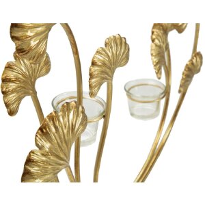 Mauro Ferretti Portacandele Iris 50x12x55 cm oro nero foglia Gingko