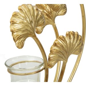 Mauro Ferretti Portacandele Iris 50x12x55 cm oro nero foglia Gingko