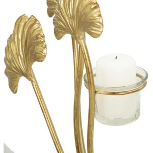Mauro Ferretti Portacandele Iris 50x12x55 cm oro nero foglia Gingko