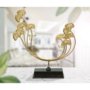Mauro Ferretti Portacandele Iris 50x12x55 cm oro nero foglia Gingko