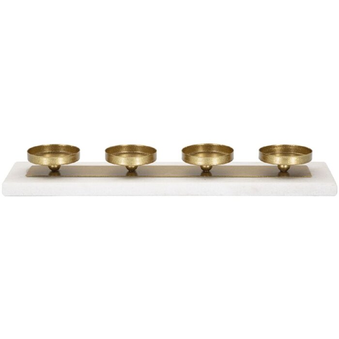 Mauro Ferretti Supporto per candele in marmo e metallo dorato per 4 candeline (40x10x5 cm)