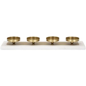 Mauro Ferretti Supporto per candele in marmo e metallo dorato per 4 candeline (40x10x5 cm)