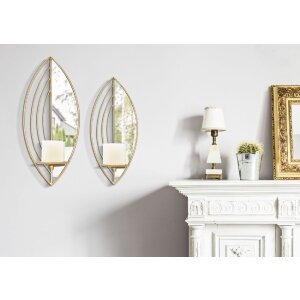 Portacandele da parete Foglia Mauro Ferretti – Set da 2 18x13x41 cm & 15x13x35 cm oro