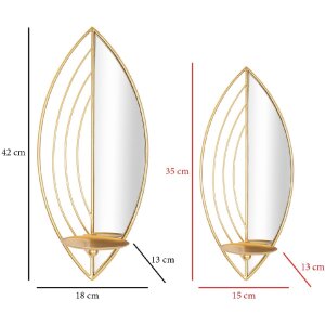 Portacandele da parete Foglia Mauro Ferretti – Set da 2 18x13x41 cm & 15x13x35 cm oro
