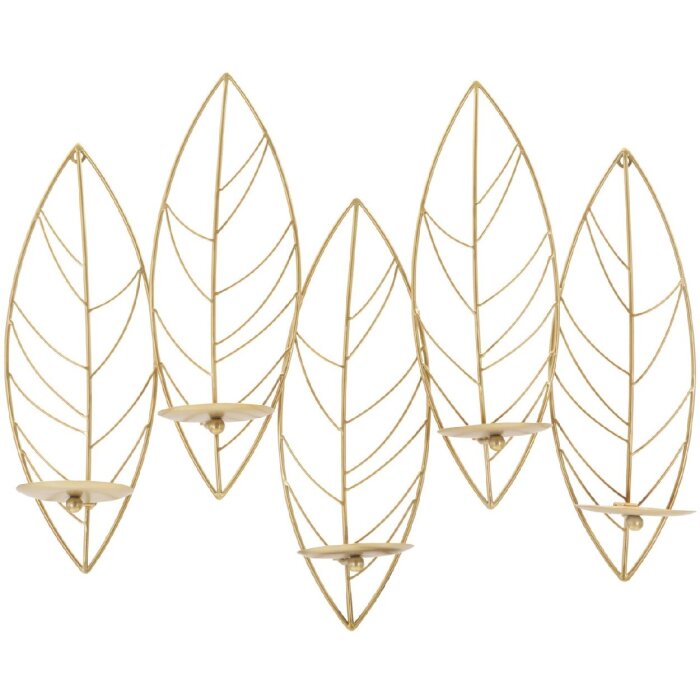 Mauro Ferretti Candeliere a foglia per 5 candele 66x14x56 cm oro