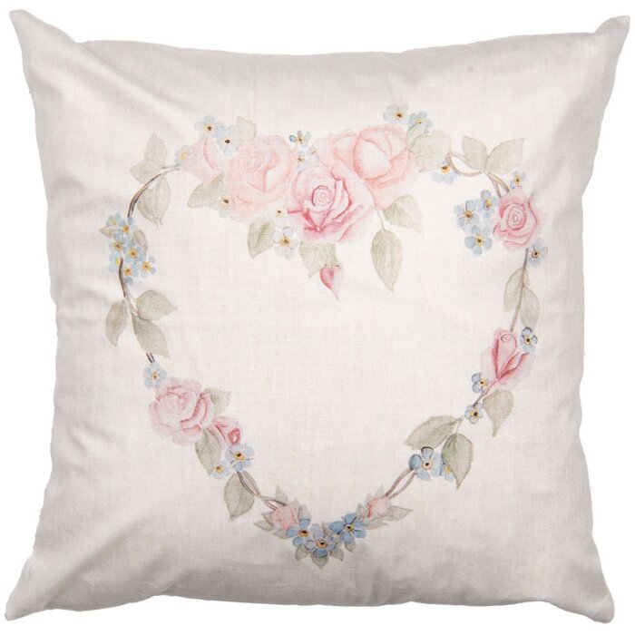 Copri cuscino Clayre & Eef 45x45 cm Beige con motivo di fiori a cuore rosa