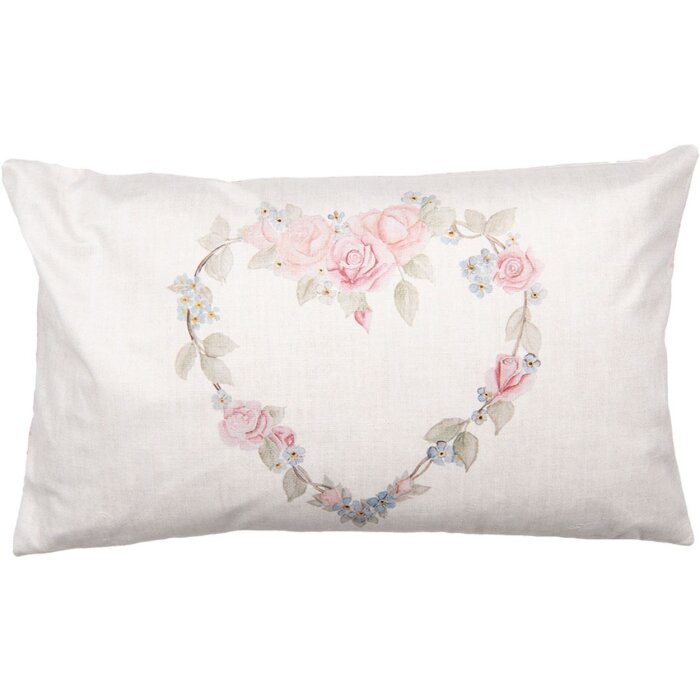 Clayre & Eef SLF36 Copricuscino 30x50 cm Beige Rose Heart Country Style