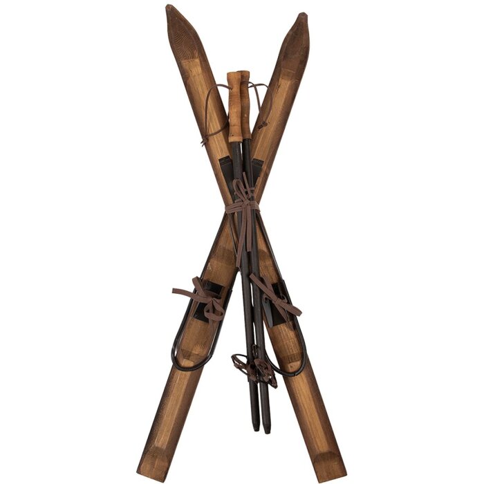 Sci decorativi Clayre & Eef con bastoncini da sci in legno marrone vintage in ferro 24x10x90 cm