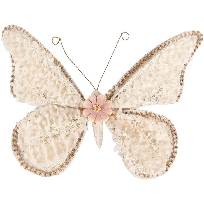Clayre & Eef Decorazione Farfalla Beige 30x3x24 cm