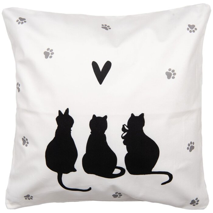 Copri cuscino Clayre & Eef motivo gatto 45x45 cm bianco nero stile country