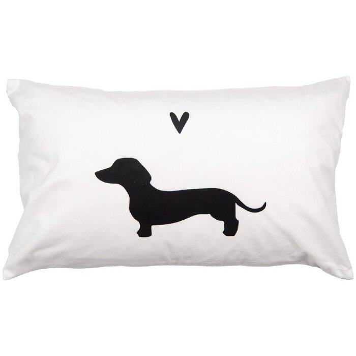 Copri cuscino Clayre & Eef PWS36-2 30x50 cm bianco nero motivo cuore bassotto