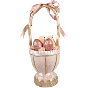 Clayre & Eef Cestino decorativo rosa Ø20x47 cm stile country con fiocchi pulcini