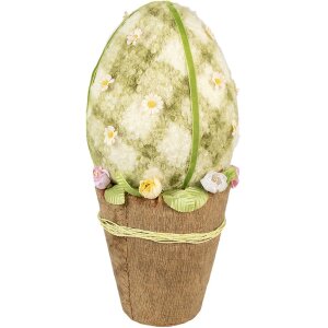Uovo decorativo Clayre & Eef stile country a scacchi verdi Ø20x43cm con vaso da fiori