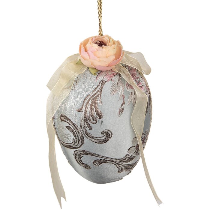 Clayre & Eef Uovo appeso Decorazione Blu Ø11x16cm Tessile Plastica Romanticismo
