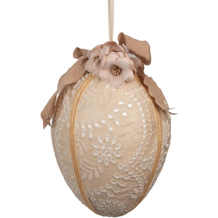 Uovo da appendere Clayre & Eef Ø 20x28 cm Beige Vintage Deco con pizzi e fiori