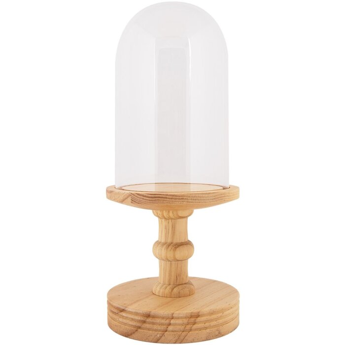 Vaso a campana in vetro Clayre & Eef base in legno Ø14x34cm trasparente marrone stile country