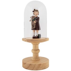 Vaso a campana in vetro Clayre & Eef base in legno Ø14x34cm trasparente marrone stile country